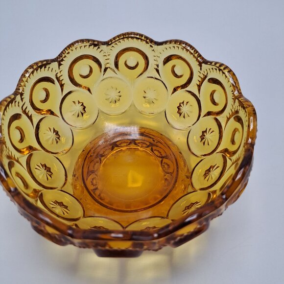 LE Smith Moon and Stars Amber Glass Compote Footed Candy Dish Bowl Vintage - Picture 8 of 9